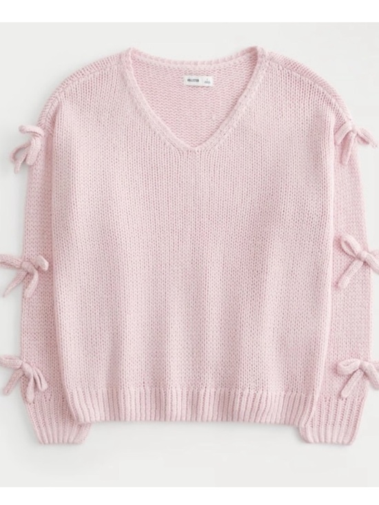 Hollister Sweaters - Hollister Pink Oversized Slouchy Knit Off Shoulder Bow Applique Sweater Size M